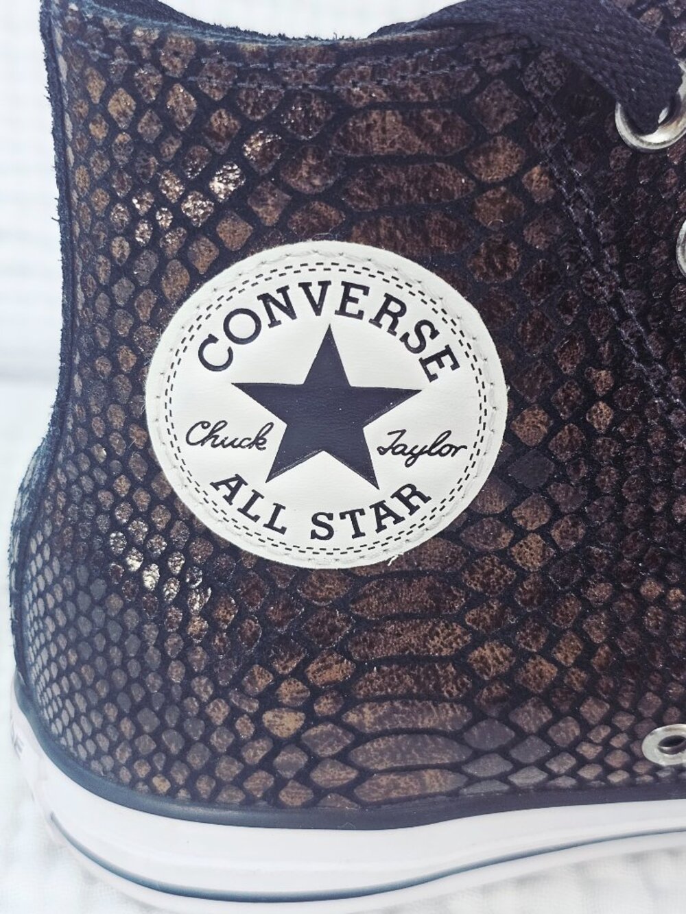 Converse Chuck Taylor Dark Chocolate Brown Snakeskin High Tops, Size Women's 8.5 - Picture 2 of 7